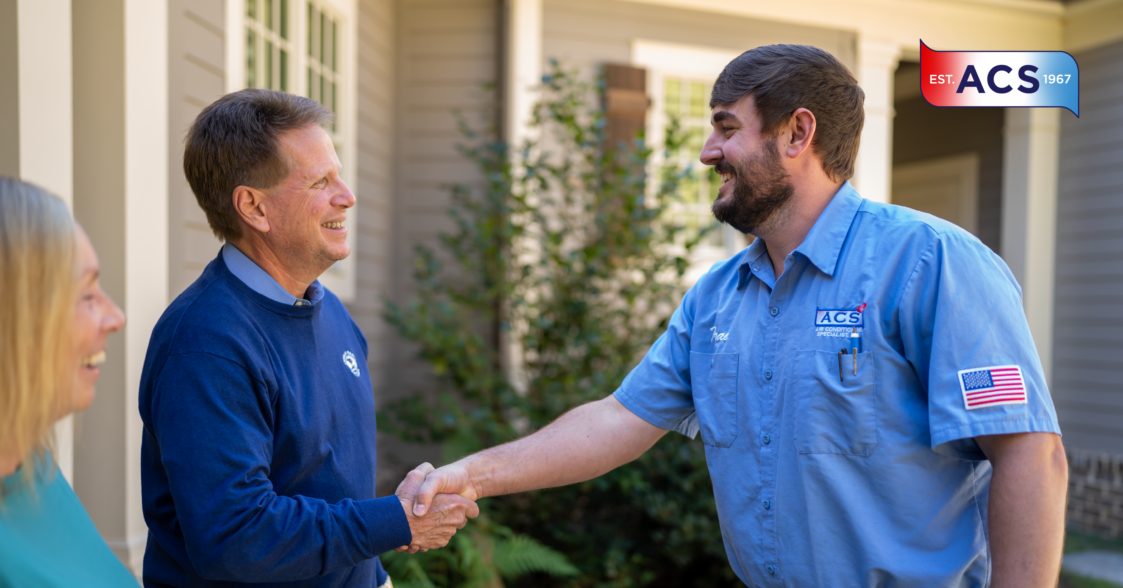 Certified NATE HVAC Technician shaking hands with homeowner