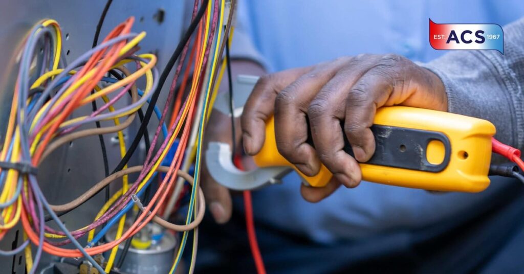 Technician working on HVAC electrical wiring