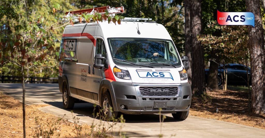 HVAC Work Vehicle driving in the Fall