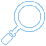 Light blue outline of a magnifying glass on a light gray background.
