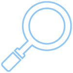 Light blue outline of a magnifying glass on a light gray background.
