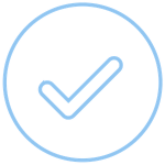 A light blue check mark inside a blue circle on a light gray background.