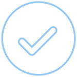 A light blue check mark inside a blue circle on a light gray background.