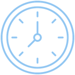A simple blue outline of an analog clock showing the time as 7:00.