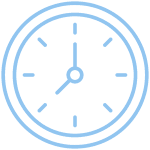 A simple blue outline of an analog clock showing the time as 7:00.